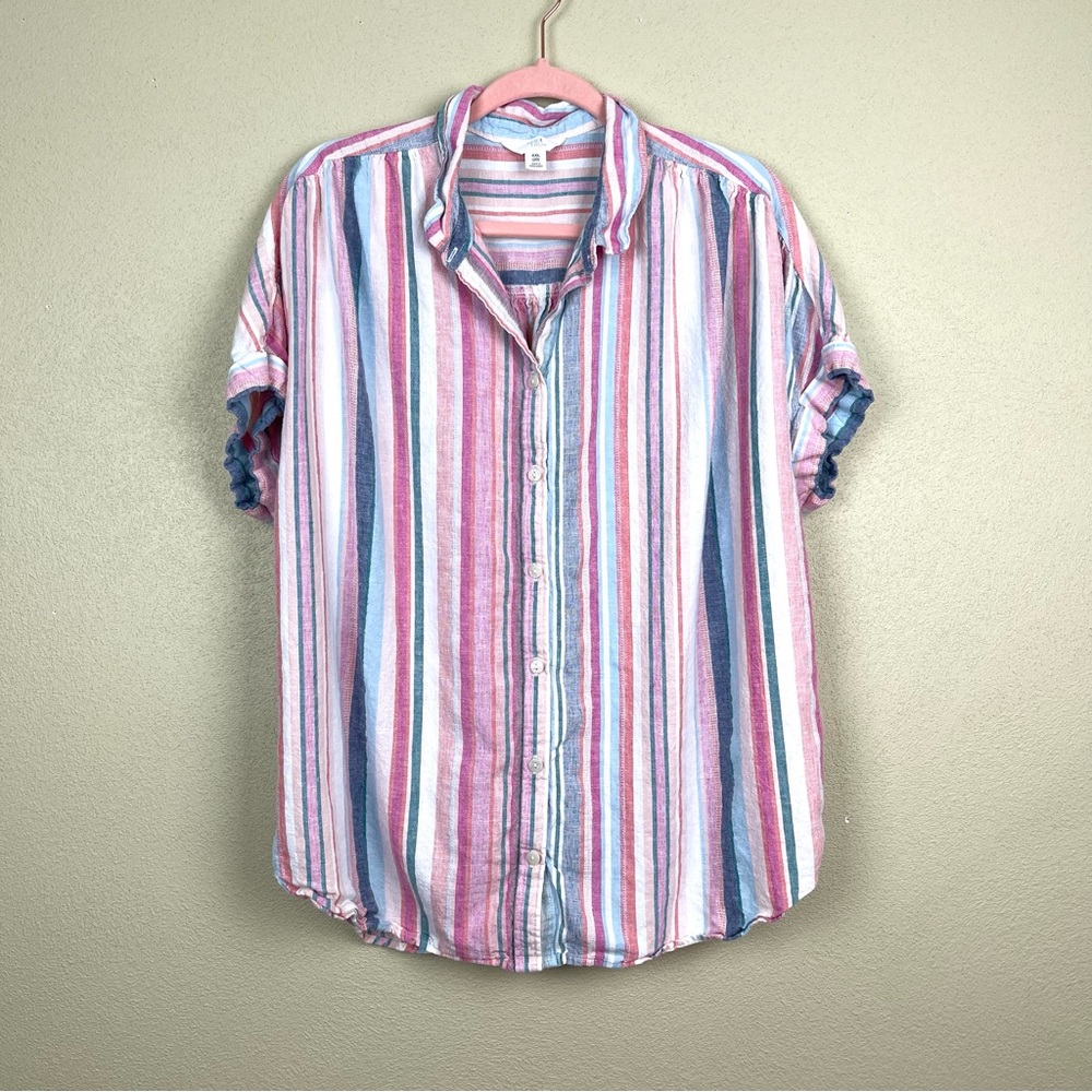 Time and Tru Short Sleeve Blouse Linen Blend Size XXL